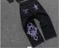 Gothic Abstract Graphic Jeans Y2K Men Women Harajuku Cartoon Eyeball Print Vintage Blue Baggy Jeans Low Waist Wide Leg Trousers