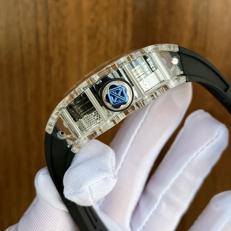 Haofa Automatic Tourbillon Skeleton Man watch Luxury Self Wind Flying Mechanical Tourbillon K9 Crystal Watches for man 2201