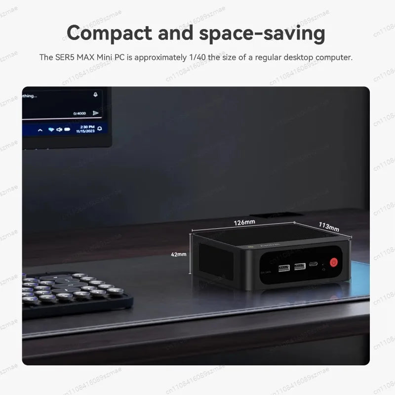 Ryzen 7 7735HS Mini PC, SER5 Max with 24GB LPDDR5 & 1TB PCIe SSD, WiFi 6 BT5.2, Triple 4K Display via HDMI/DP/USB-C
