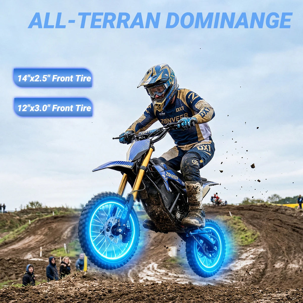 Zonveer DX1 3000W Peak Electric Dirt Bike for Adults, 998.4WH Battery, 40MPH Off-Road Electric Motorcycle, Hydraulic Brakes