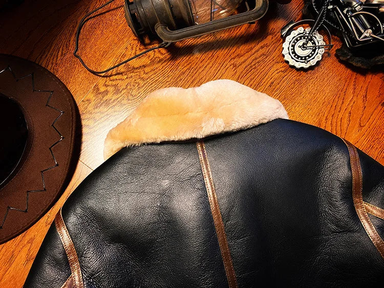 Sheepskin Suit Men's Lambskin Genuine Leather Overcoat Motorcycle Short Leather Fur Coat