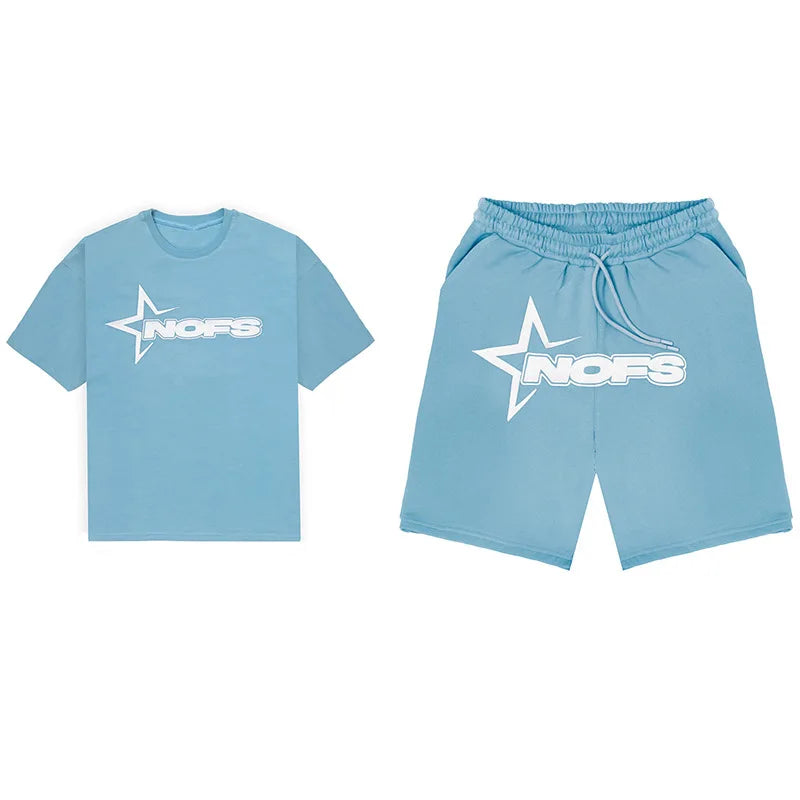Men New Fashion Letter Graphics T-shirt Hip-hop Punk Summer Short Sleeve American Street Tops Shorts Set Y2K 2024 Men's Clothing
