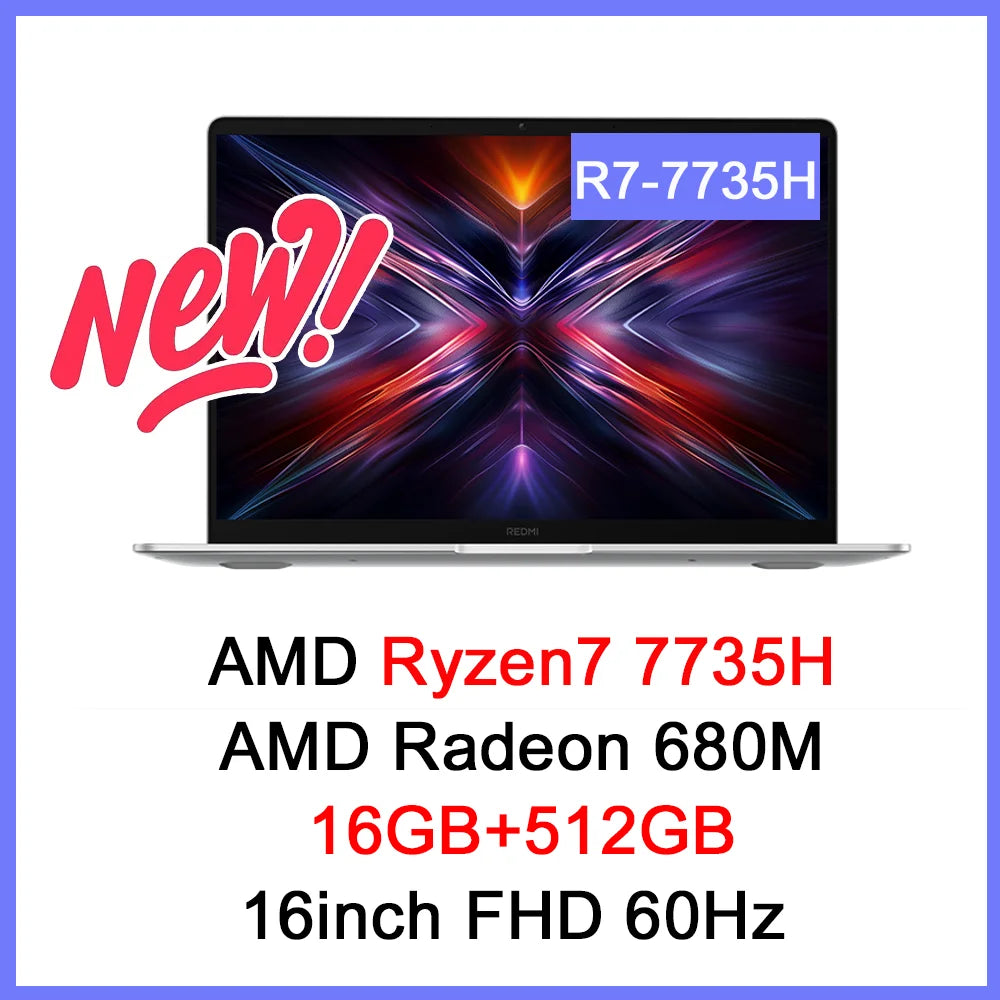 REDMI Book 16 2025 AMD R7-7735H 16GB+512GB 16inch FHD 60Hz Screen Silver