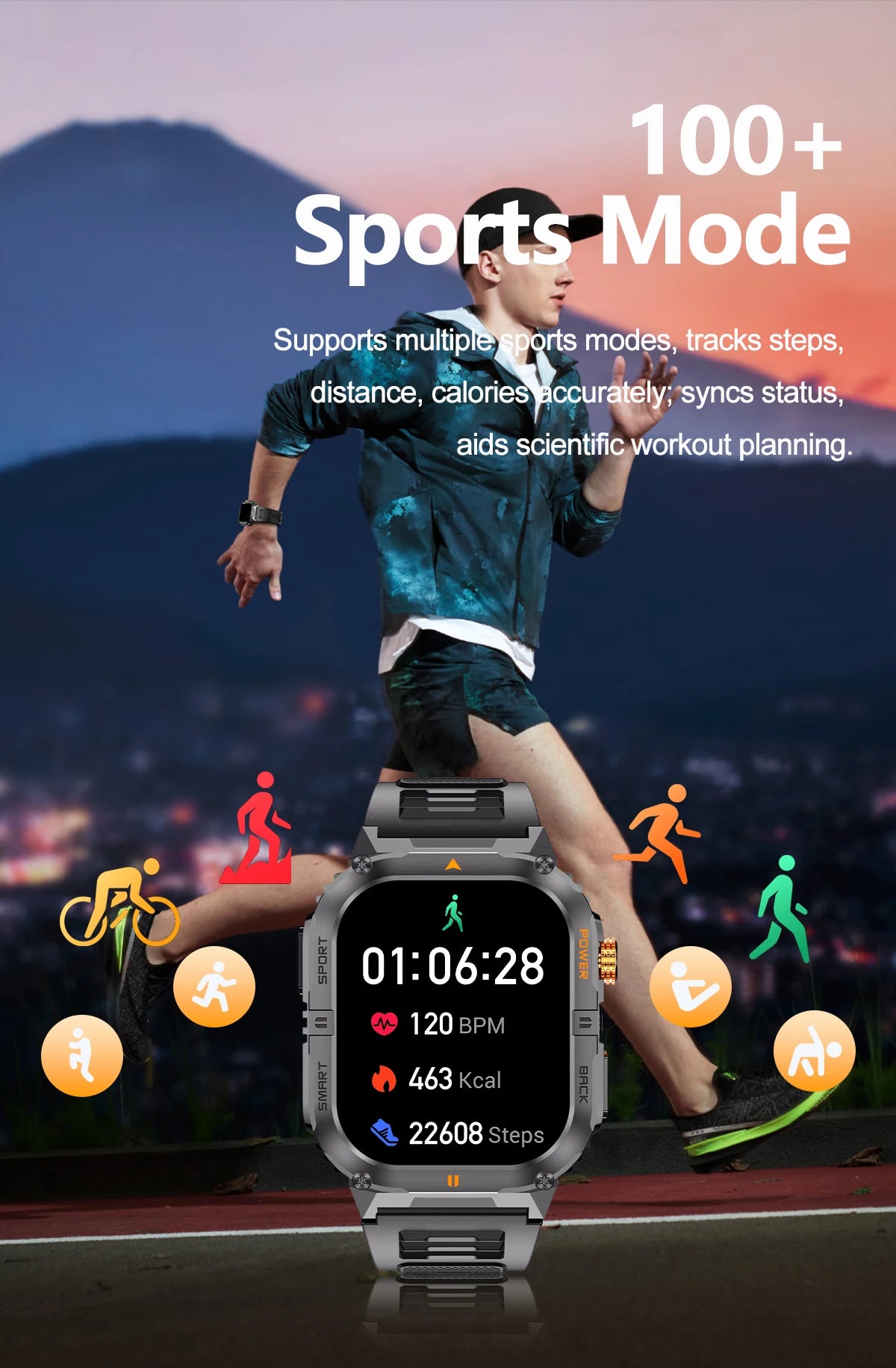 New 1000mAh military outdoor smartwatch for men, LED flashlight, IP68 waterproof, GPS sports, 2.01-inch Bluetooth call smartwatc