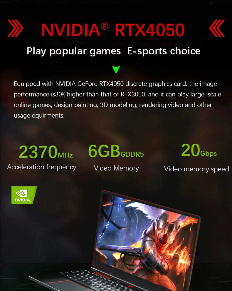 Oushedi Gaming Laptop Computer Intel Core i9-13900H NVIDIA RTX 4050 6G 16 Inch IPS 2*DDR5 MAX 64GB 2*M.2 PCIE SSD WIFI Windows11