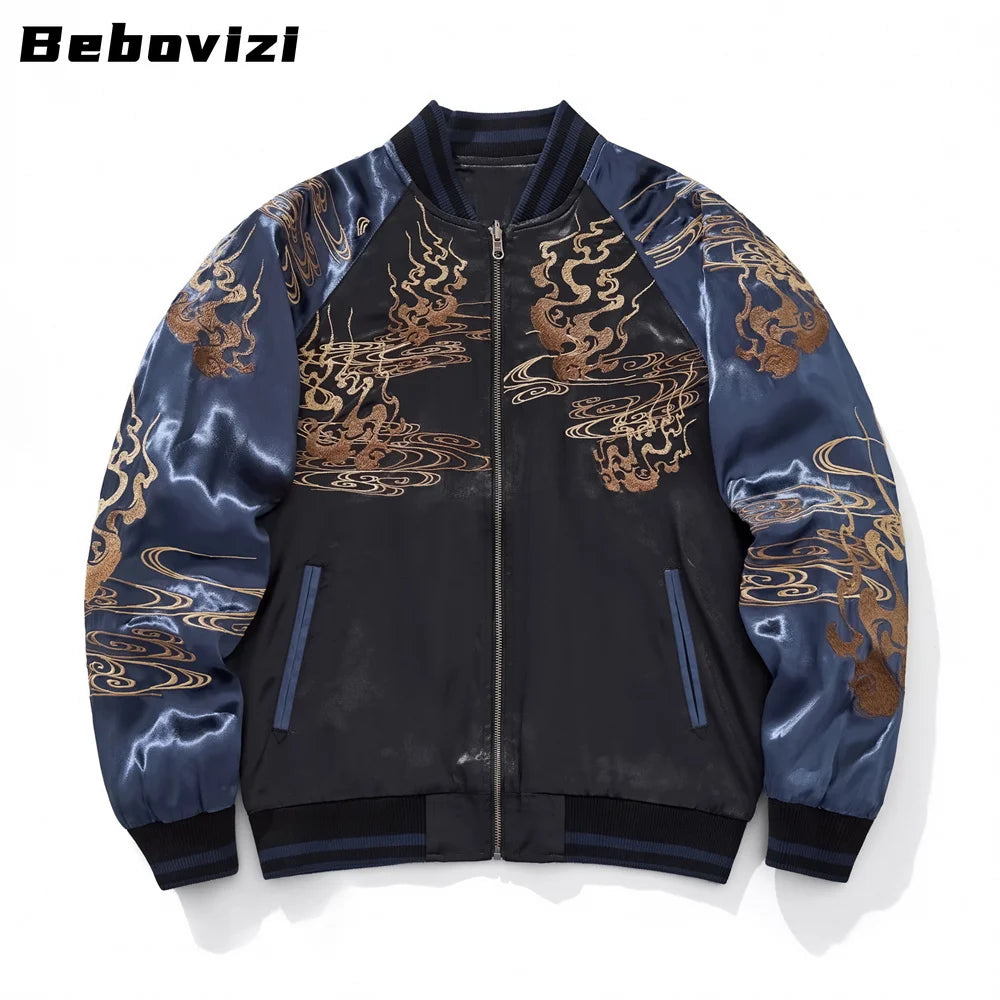 High Quality Fashion Anime Fox Embroidered Zipper Jacket Autumn Streetwear Hip Hop Men's Harajuku Japanese Baseball Coat