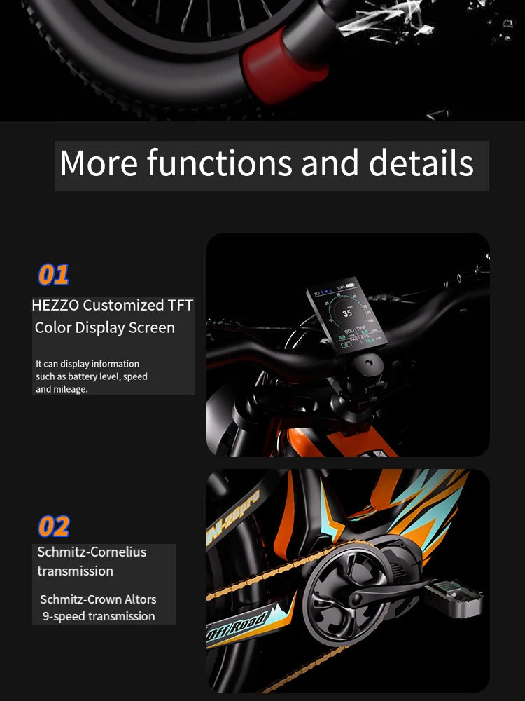 52V 1000W Carbon Fiber E-Bike Mid-Drive Electric Bicycle with 21Ah Lithium Battery Wide-Tire 9-Speed Eco-Friendly Bike