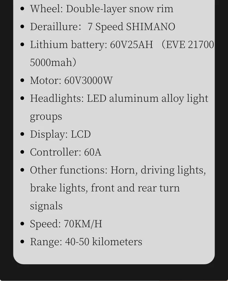 Diton S-300 60V 3000W Electric Bike | 25Ah Remote Battery | Powerful Motor, Off-Road Electric Bike for Outdoor Lovers
