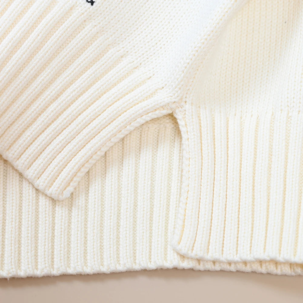 Autumn Winter Unisex Cotton Knitted Long Sleeve round Neck Sweater Cartoon Pattern All-Match Hoodie Comfortable Breathable