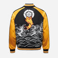 Japanese Sukajan Koi Fish Embroidered Satin Bomber Jacket Wave Print Varsity Jacket Men's and Women's Baseball Jackets