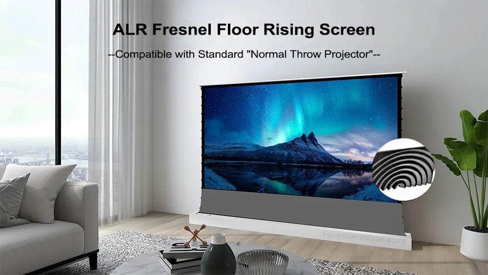 72-120 Inch Motorized Fresnel ALR Floor Rising Projector Screen Ambient Light Rejecting for Normal Throw Projector 3D 8K Image