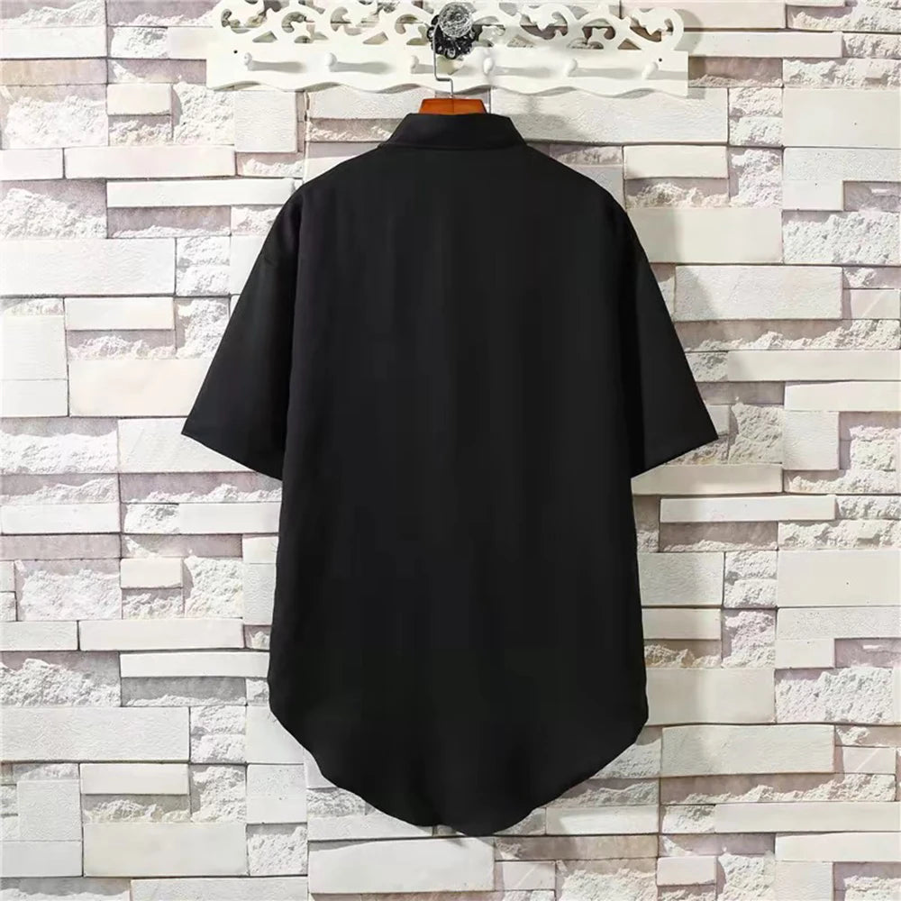 Men Dark Loose Fit Thin Mid-Length Shirt Summer Streetwear Fashion Youth Outdoor Breath Short-Sleeve Top Men'S Clothing 2026 New