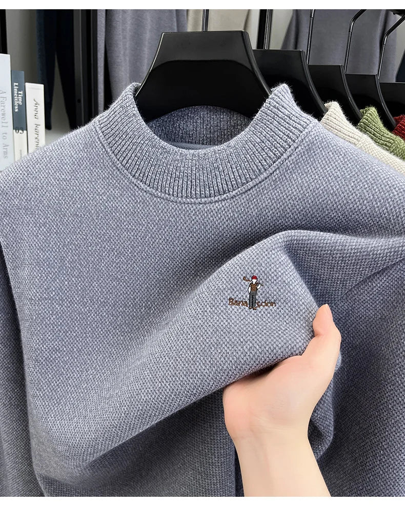 High end brand men's round neck sweater letters cartoon embroidery comfort casual knitted pullover fashion luxurious golf top