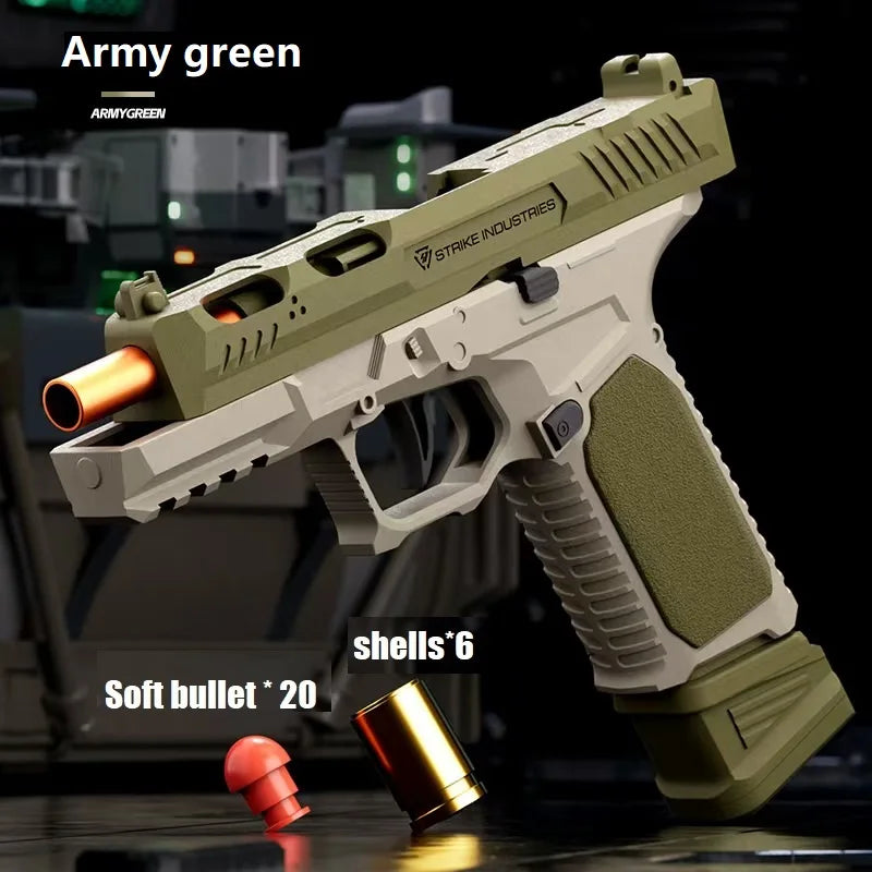 G17 Pistol Soft Bullet Toy Continuous Firing Blowback Guns Shell Ejected Manual Airsoft Weapon Kids Birthday Christmas Gift