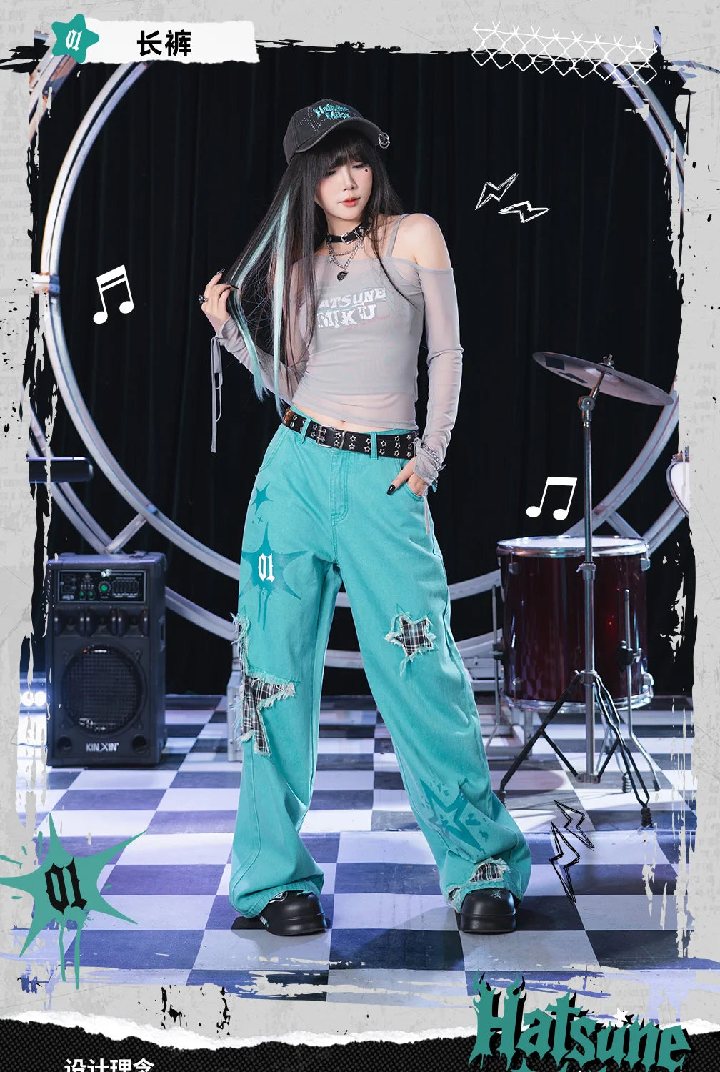Moeyu Hatsune Miku Women Denim Trousers Jeans Pants Vocaloid Cosplay Casual Costume Woman Clothing Girl Punk Pant Streetwear