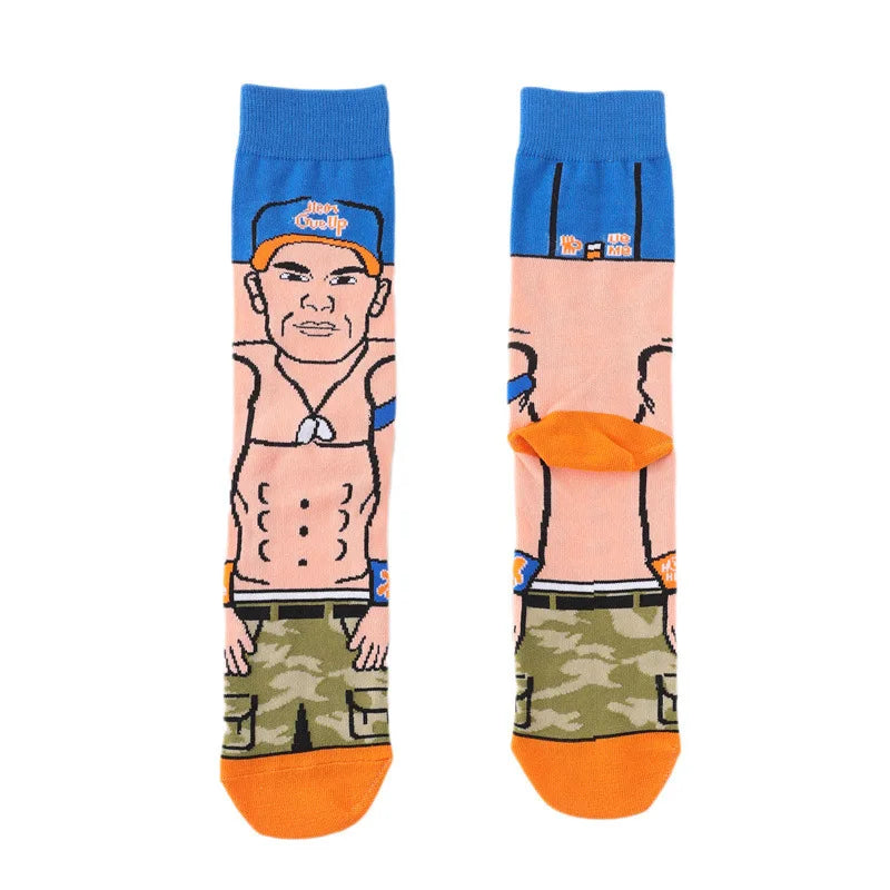 Personalized Cartoon Character Printing WWE Men's Socks Sports Competitive Wrestlers Sports Tube Socks High Quality Cotton Socks