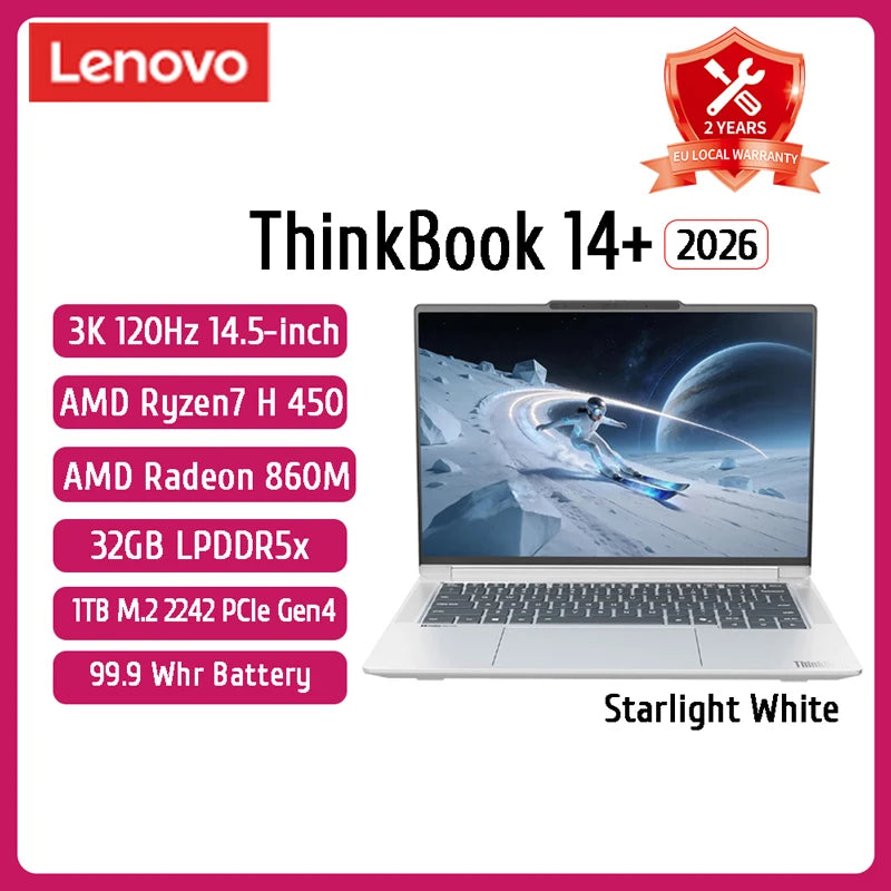 Lenovo ThinkBook 14+2026 Laptop Ryzen 7 H 255 32GB RAM 1TB SSD Graphics AMD Radeon 780M 14.5-inch 3K IPS LED 120Hz Screen