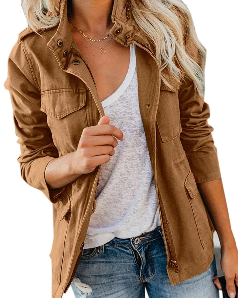 Women Zipper Jacket Autumn Female Outerwear Long Sleeve Casual Streetwear Coat Windbreaker Anorak Stand Collar  Jackets