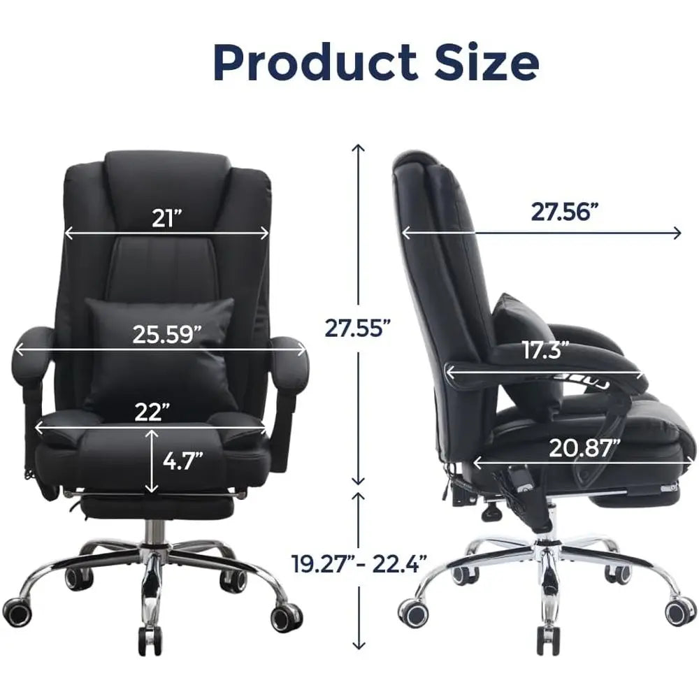 4-Point Kneading Heated Massage Office Chair with Footrest, UL & BIMA Certified, 500lbs Capacity, Suitable for Big & Tall, Leath