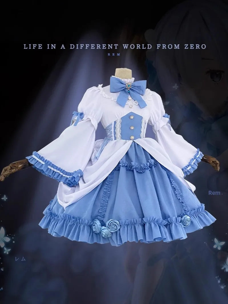 Rem Blue White Gothic Cosplay Costume for Women Zero Starting Point in Another World Life Game Anime Fashionable Cosplay Dress