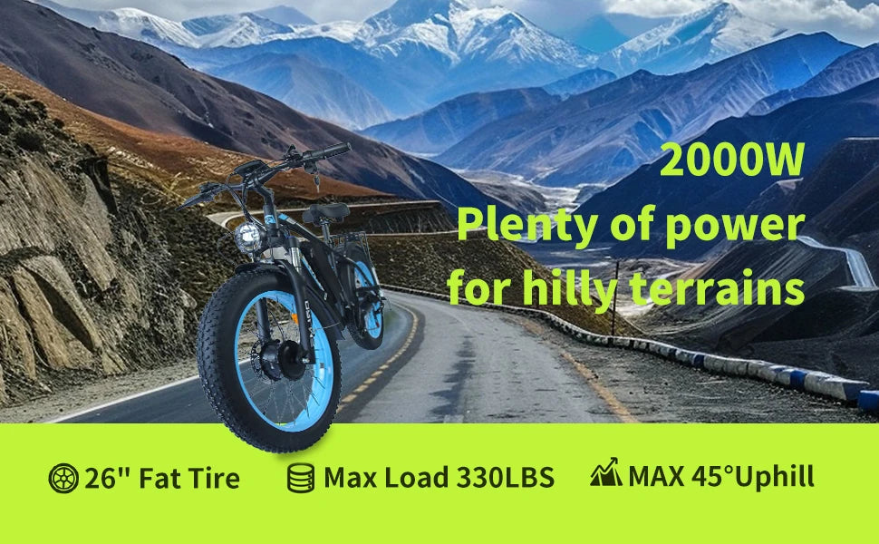 ORLMS TS60 Adult Electric Bicycle 1000W*2 Motor Men's E-bike  60V25AH Battery E-bike 26" Fat Tire Men's E-Mountain ebike