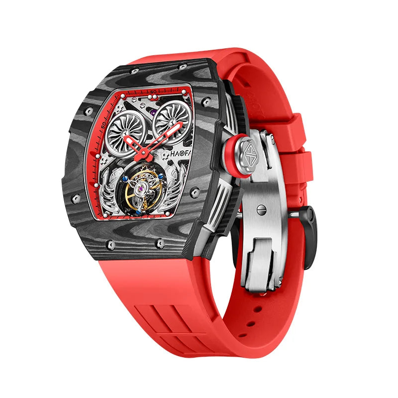 Haofa Carbon Fiber Tourbillon Mens Watch Double Spring Diver Automatic Mechanical Watches for Men Sapphire Luxury Business 1922