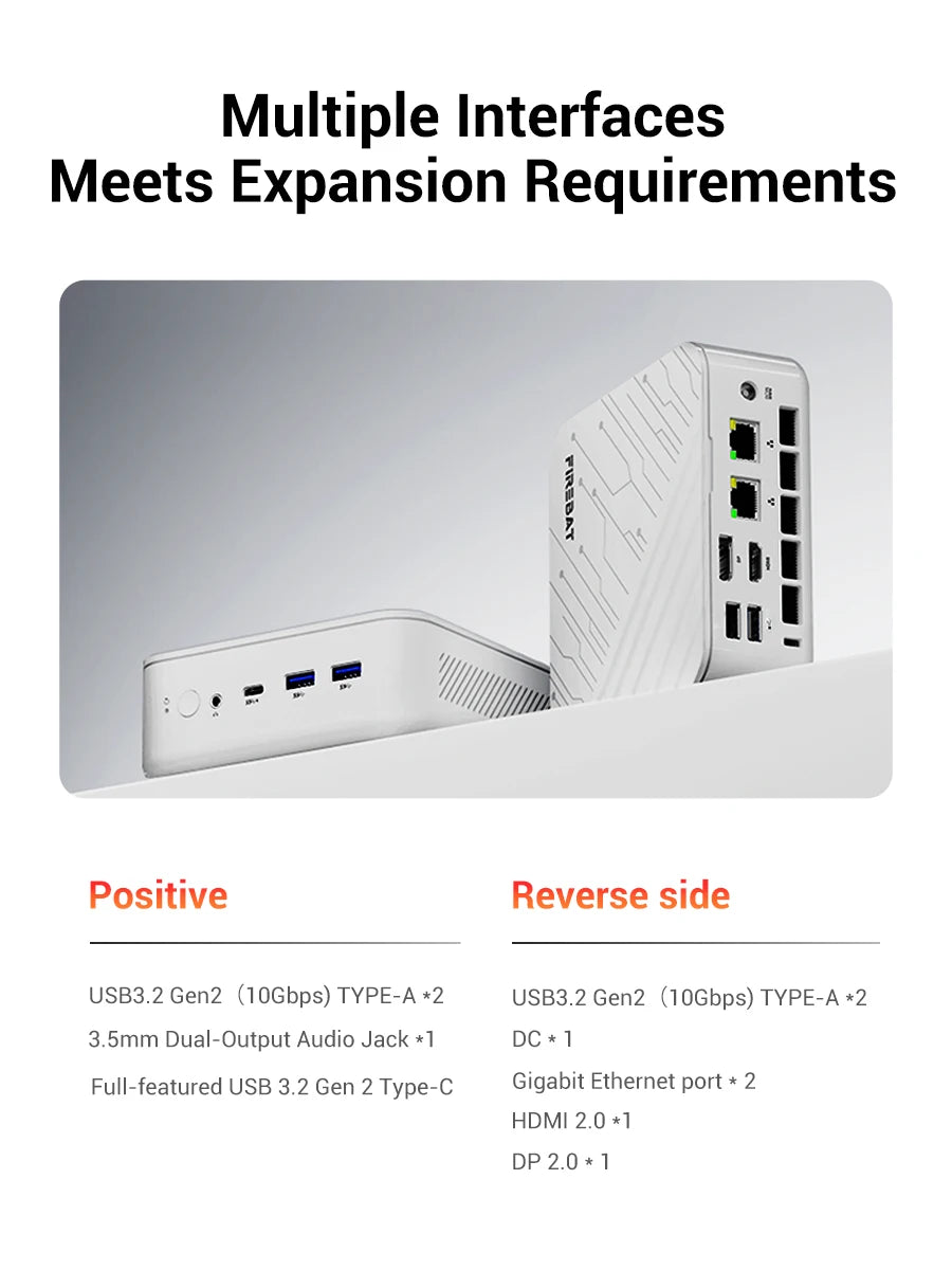FIREBAT AM02 Mini PC AMD Ryzen 7 H255 DDR5 16GB RAM M.2 PCIe 512GB SSD WiFi6 BT5.2 1000M LAN Windows11 Desktop Computer
