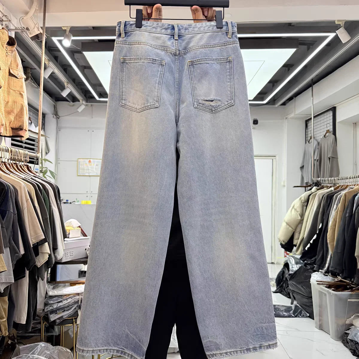 Retro distressed distressed portrait print straight leg jeans Washed Denim Pants For Men Women Joggers Trousers