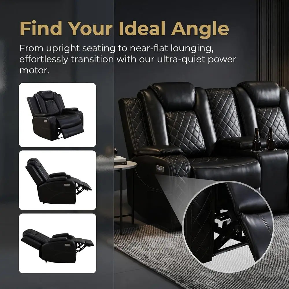 2-Piece Leather Power Reclining Sofa Set with USB Ports, LED Lighting and Storage, Ergonomic Sectional Couch, Home Theater Seati