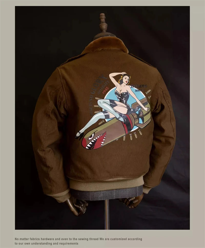 Red Tornado Type B-10 Bomber Flight Jacket With Patches Winter Mens Cropped Coat