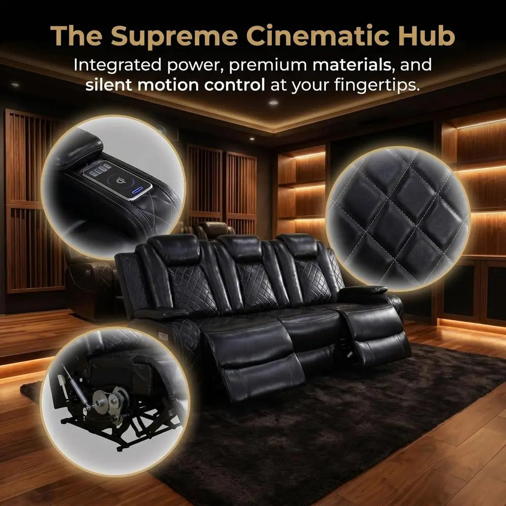 2-Piece Leather Power Reclining Sofa Set with USB Ports, LED Lighting and Storage, Ergonomic Sectional Couch, Home Theater Seati