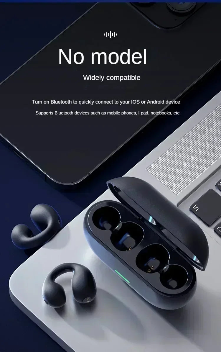 T75 Fone Bluetooth Headset 5.3 Wireless Air Conduction Headphones Clip Ear Music Noise Canceling HD Call Sports Gaming Earphone