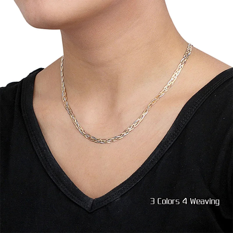 18k Gold Necklace New Weaving Wide Chain Unisex Women Men Girl Party Wedding Jewelry Trendy Hot Sale 2025 New Good Real 750 nice