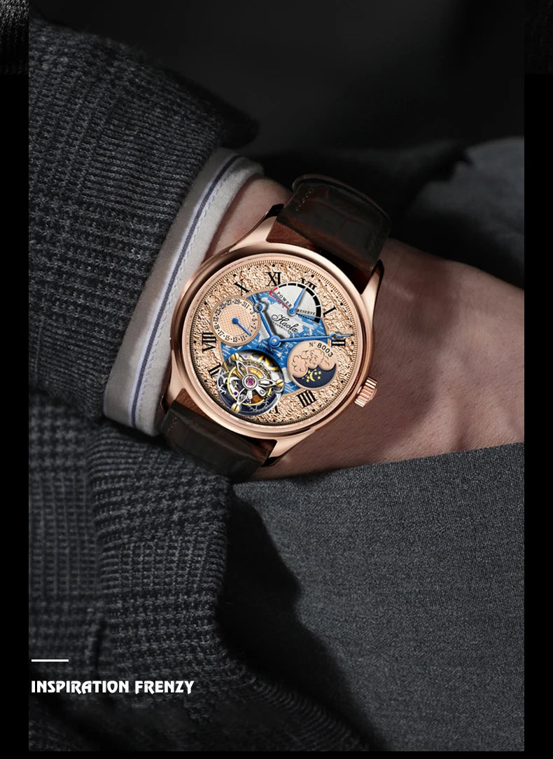 Haofa Automatic Flying Tourbillon Movement Watch Man Luxury Sapphire Skeleton Moon Phase Complete Calendar Watches For Men 8003