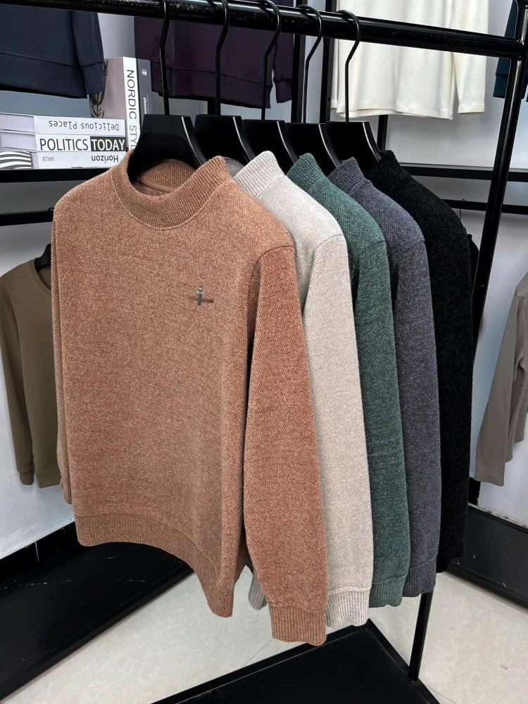 Advanced luxury plush warm men's sweater brand cartoon character embroidery new knitted autumn winter casual trend golf pullover