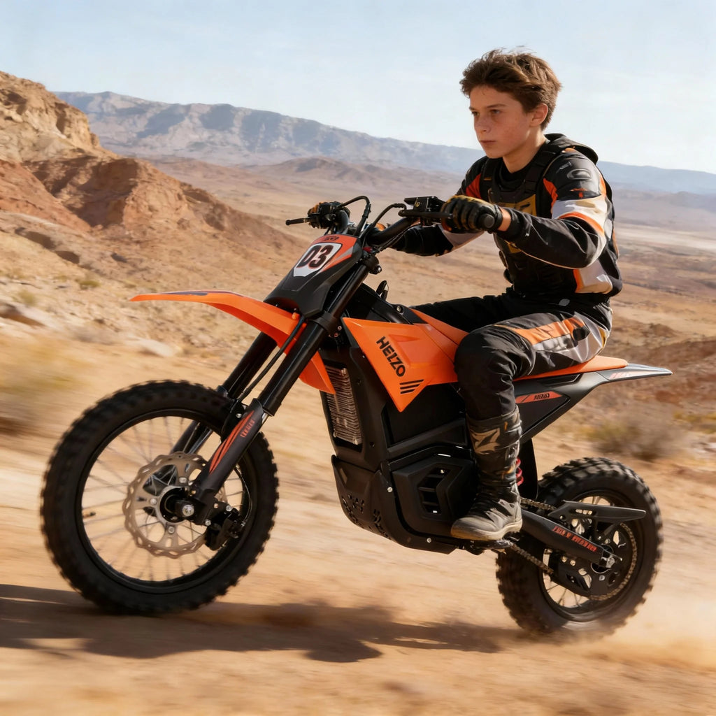 HEZZO D3 60V 3500W Electric Dirt Bike For Teens - 50MPH With Hydraulic Brake Vibrant Orange High Performance Motocross E-Bike
