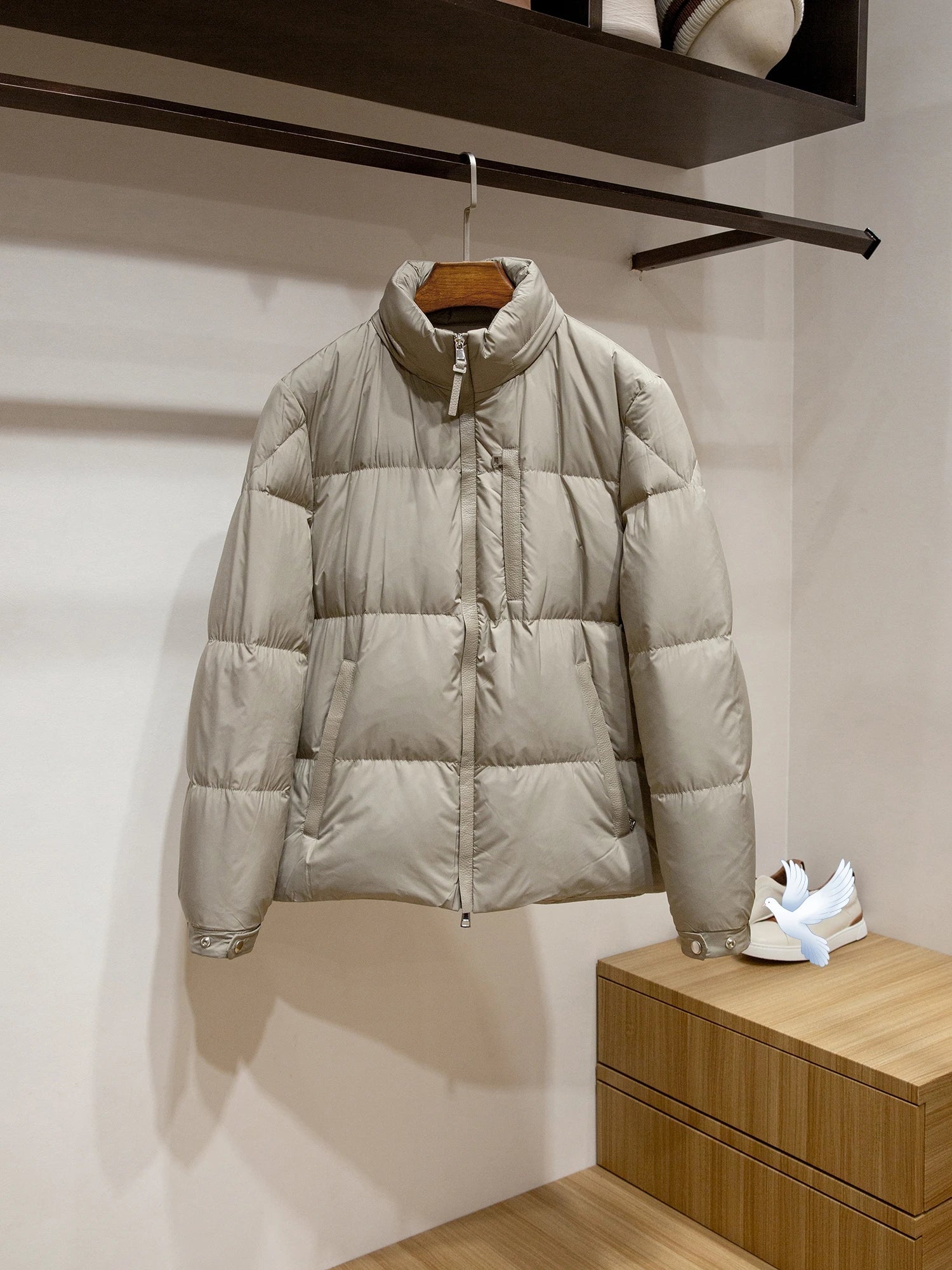 Men's High-Fluffy White Goose down Jacket Urban Outdoor Casual Hooded Stand-Up Collar Warm Filled Coat