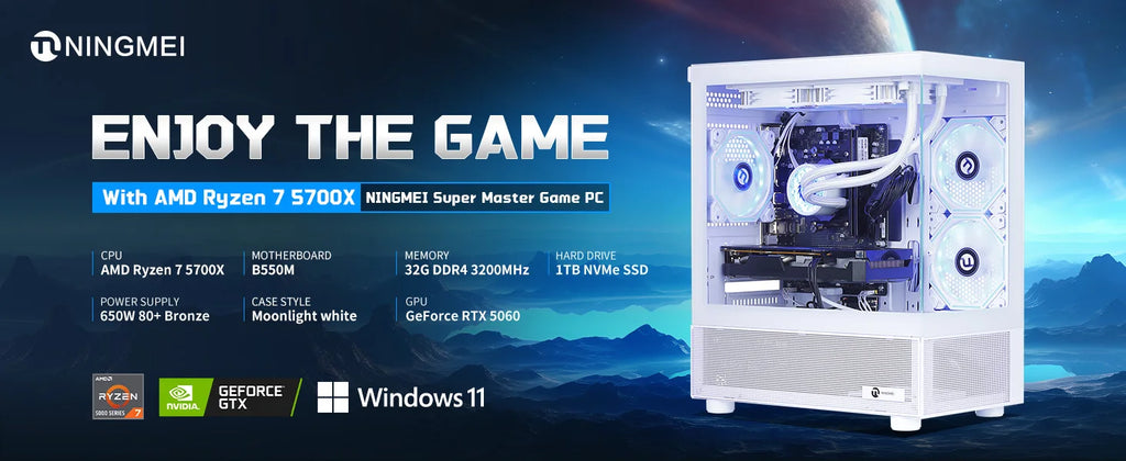 Ningmei Lumishore Gaming PC AMD Ryzen 7 5700X NVIDIA RTX 5060 32GB RAM 1TB SSD Wifi PC Gaming