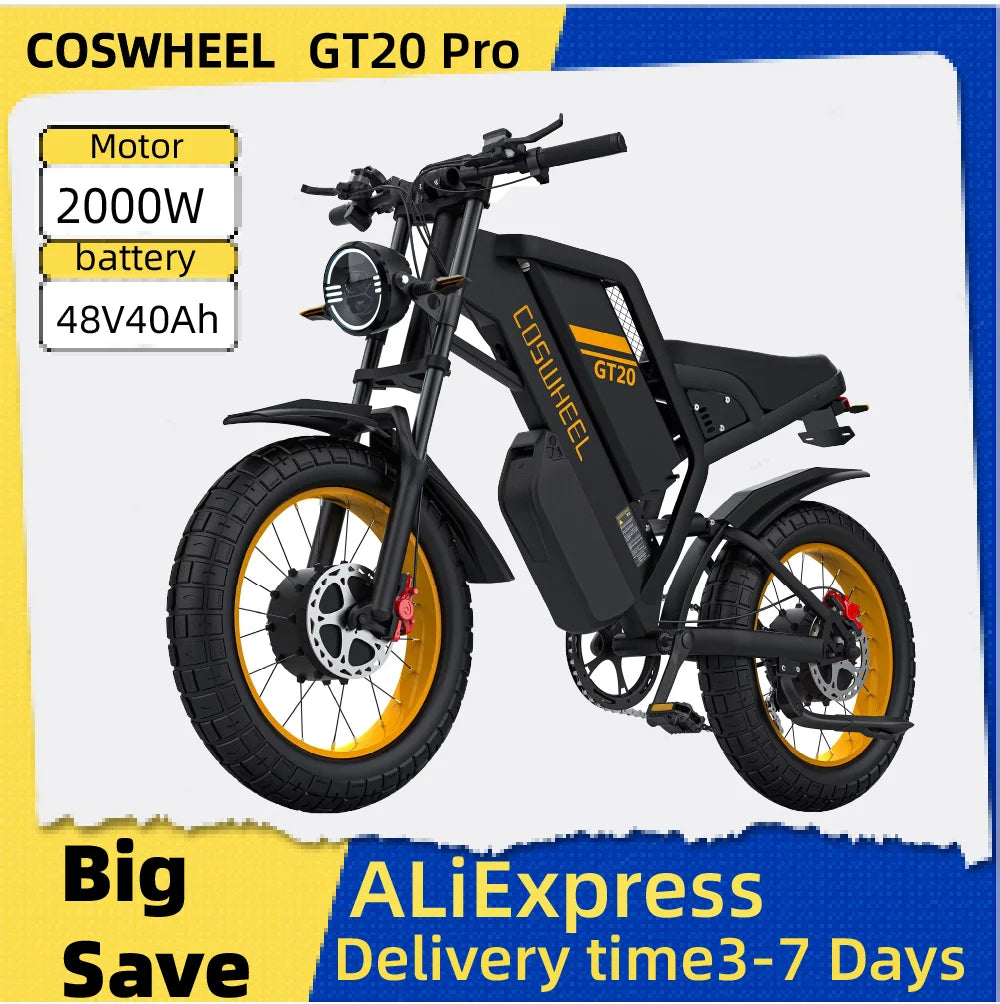 COSWHEEL GT20 Pro Dual Motors E-Mountain bike For Adult 48V 25+15Ah Dual Batteries Dual suspension 20" Fat Tire Off-Road E-bike