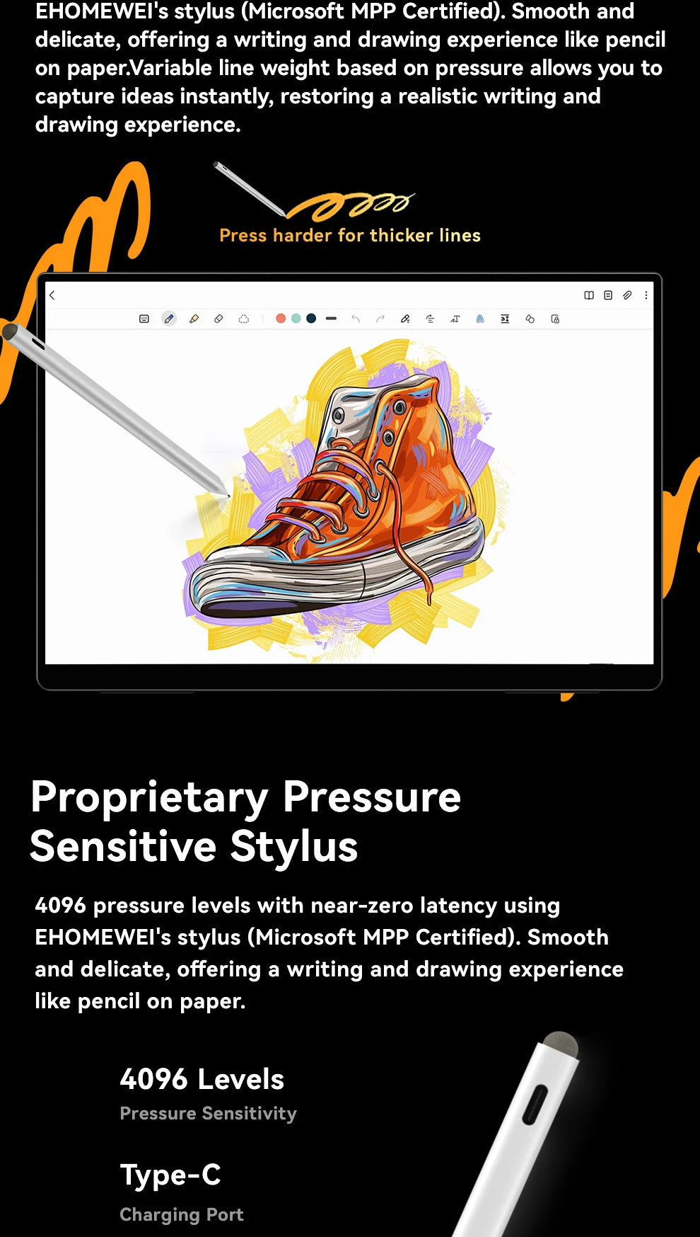 EHOMEWEI RO Series Pro 16" 3K 120Hz Touch Portable Monitor 100% DCI-P3 Active Stylus USB-C HDMI External Display Windows Mac