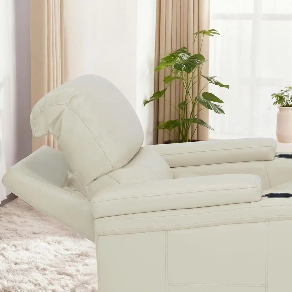 Power Recliner Chair with Lumbar Support, Armrest Storage, Tray Table, and Dual Charging Ports (Beige)