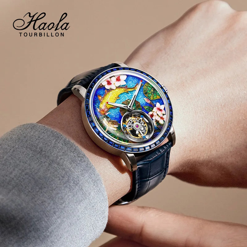 Haofa Flying Tourbillon Mechanical Man Watch 2261 Sapphire Automatic Tourbillon Men Watches Intangible Heritage Enamel Oriental