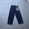 Derschutze 2026 New High-Quality Street Heavy-Duty Embroidered Sakura Raw Denim Straight-Leg Jeans Men's Streetwear Pants