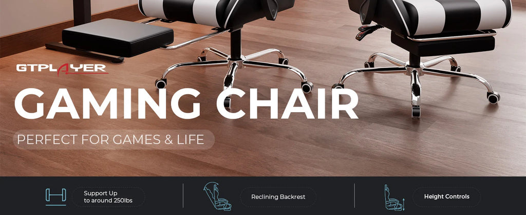 GTPLAYER Gaming Chair with Footrest Lumbar Support 360 Swivel Height Adjustable Computer Game Chair