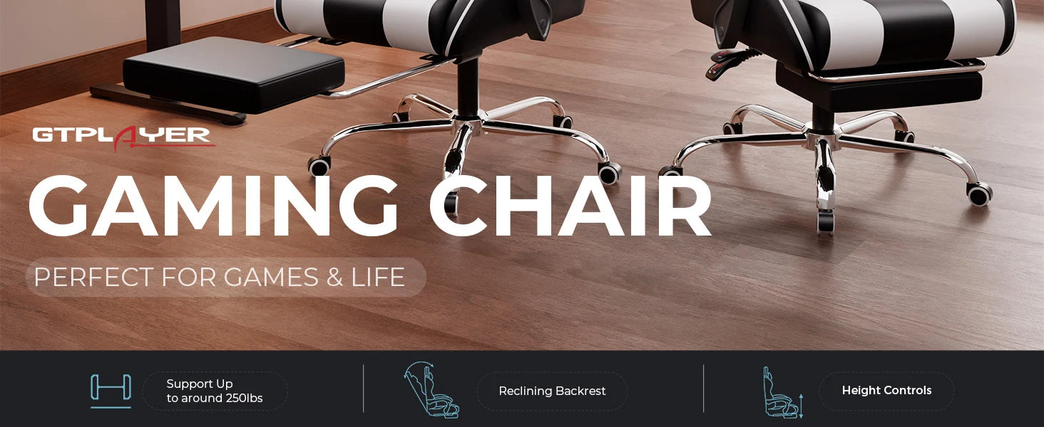 GTPLAYER Gaming Chair with Footrest Lumbar Support 360 Swivel Height Adjustable Computer Game Chair
