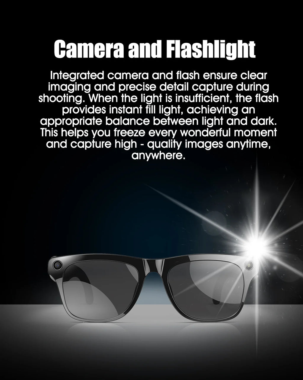 Smart Glasses 100W Camera Anti-shake Video Recording Music Control Photo Recognition Bluetooth Call Sports Sunglasses Waterproof