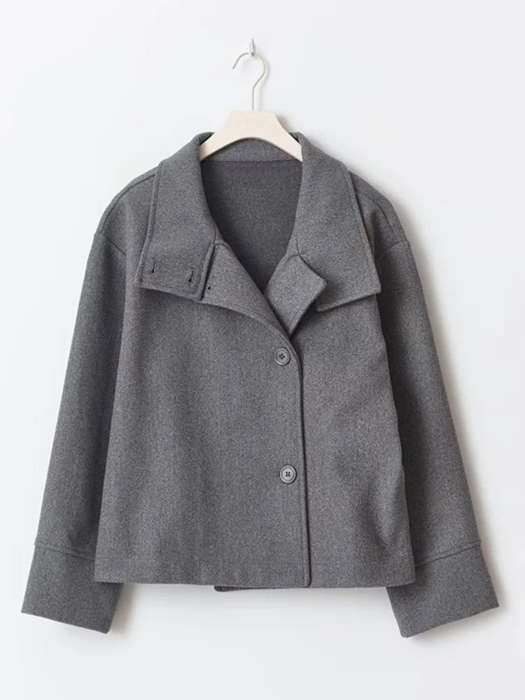 Urban Black Woolen Blend Coats Women Stand Collar Single-breasted Long Sleeve Thick Warm Jacket 2025 Autumn Winter Lady Outwear