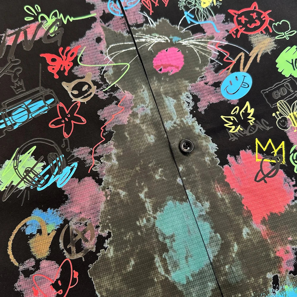 Kawaii Cat Print Men's Shirts Y2k Long Sleeve Shirt Anime Tops Oversized T Shirt Korean Popular Japanese Style Designer Clothing
