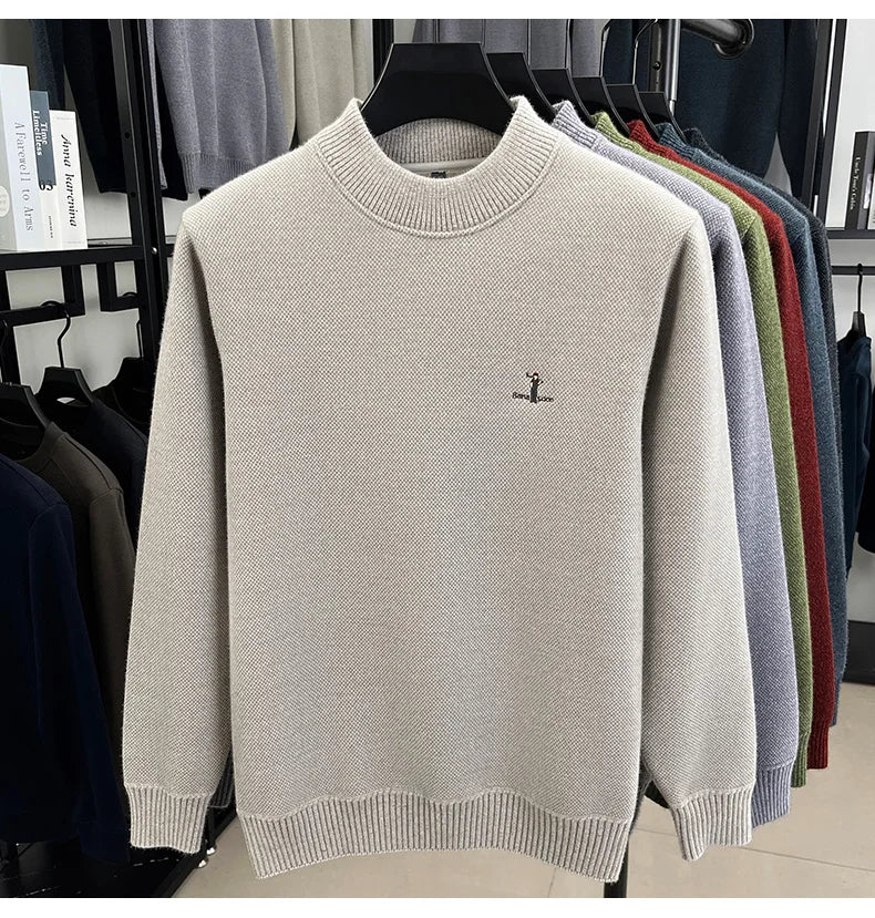 High end brand men's round neck sweater letters cartoon embroidery comfort casual knitted pullover fashion luxurious golf top