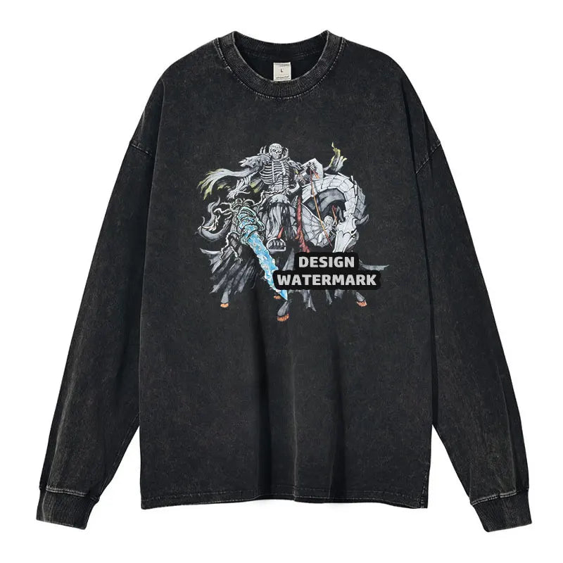 Anime Griffith Sweater Oversized Vintage Washed B -Berserk Long Sleeve T Shirt Manga Guts Pullover Zodd Sweatshirts 100% Cotton